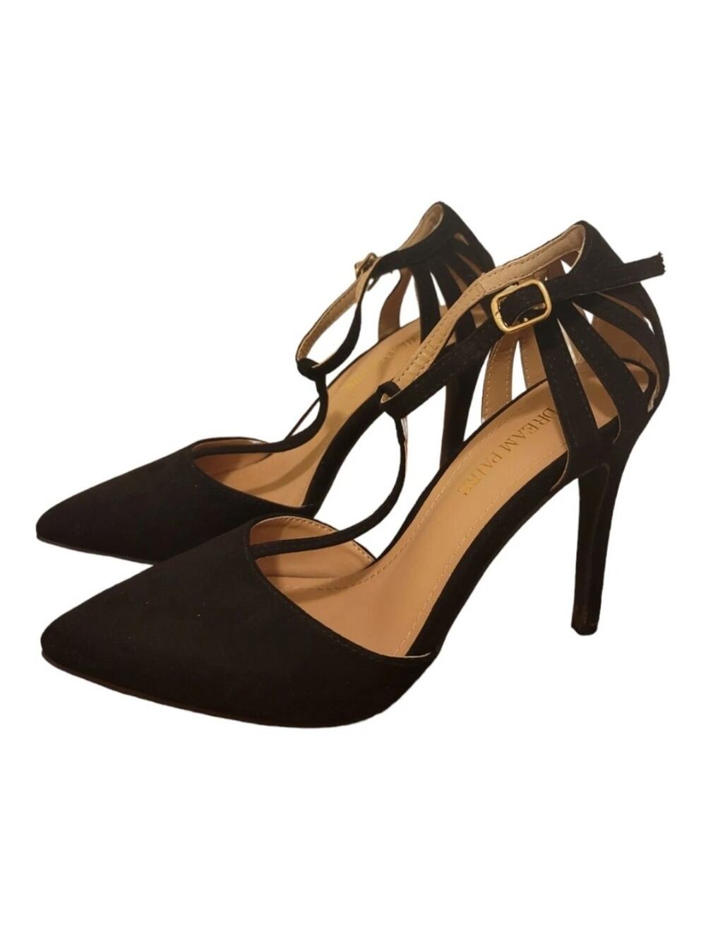 Dream Pairs Women's 9 Black Heels Pointed Toe T-strap Wedding Formal Work New!